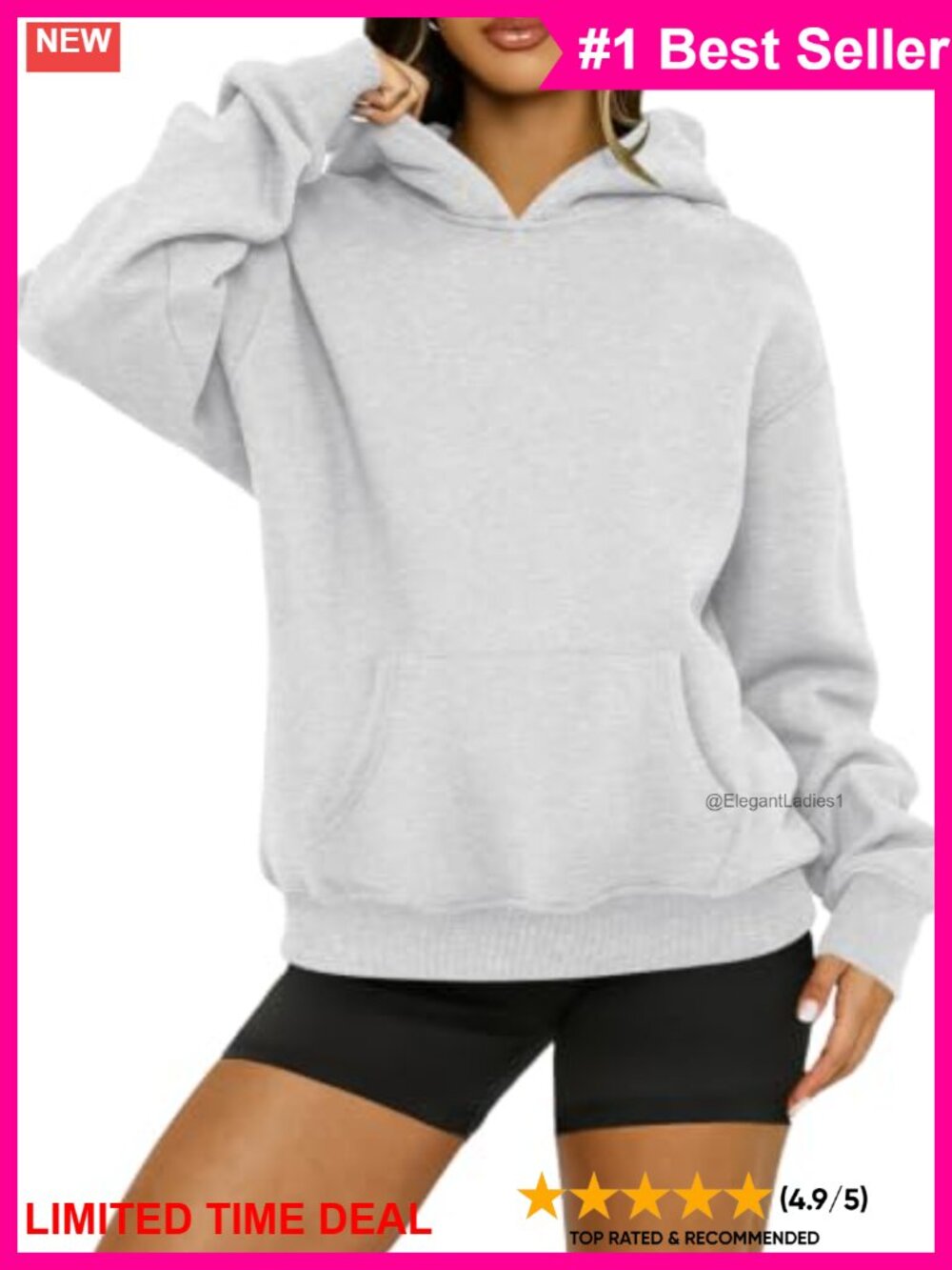 Cotton Fleece Loose Hooded Sweatshirt Kangaroo Pocket Pullover